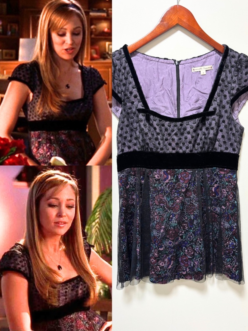 Y2K RARE Top ASO Taylor Townsend The O.C. Babydoll Mesh Polka Dots 2